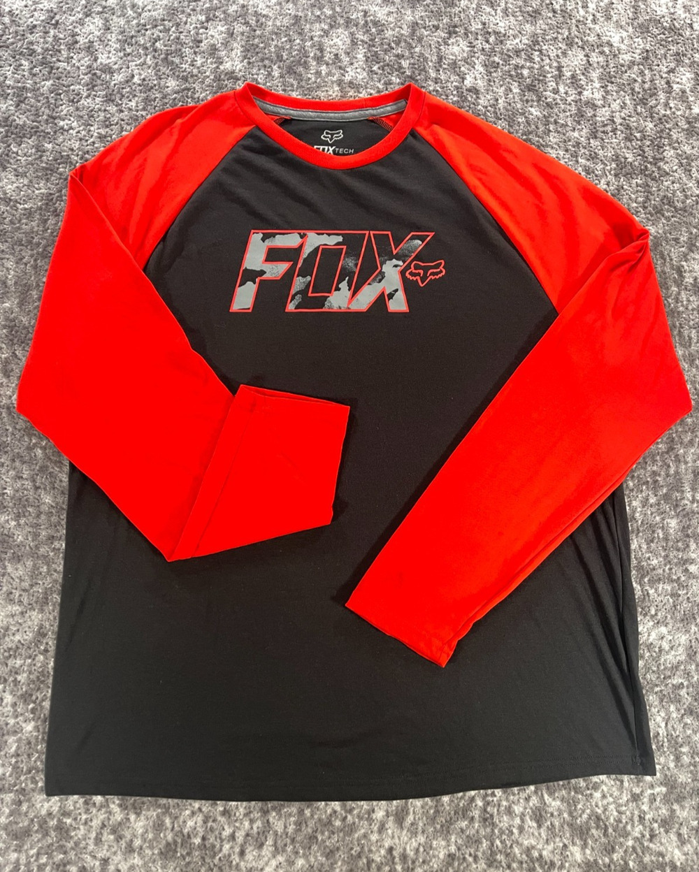 Fox Tech T Shirt Mens XXL Raglan Long Sleeve Logo Red Black Mototcross